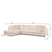 Vurna Amber 3-zits hoekbank rechts ribstof - beige/poot zwart