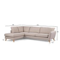 Vurna Kenya 3-zits hoekbank links stof - beige/poot eiken