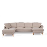 Vurna Darcy 3-zits U-bank links stof - beige/poot eiken