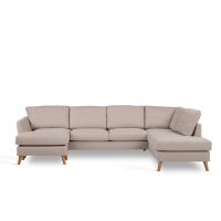 Vurna Darcy 3-zits U-bank rechts stof - beige/poot eiken
