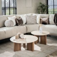 Fraaai Dexter salontafel set van 2 rechthoekige poot - mdf/keramiek travertine