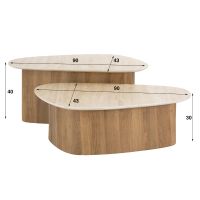 Fraaai Dexter salontafel set van 2 driehoekige poot - mdf/keramiek travertine