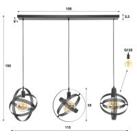 Fraaai Sofia hanglamp 3L - artic zwart