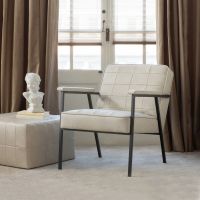 Woood Patchwork poef leerlook naturel