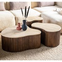 Eleonora Organische bijzettafel Mari - 50x33x44 cm - Mango hout & travertin