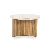 Eleonora Ronde bijzettafel Sara - Mango hout & travertin - Ø60x40 cm