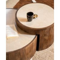 Eleonora Salontafels Hazel - mangohout & marmer - set van 2