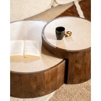 Eleonora Salontafels Hazel - mangohout & marmer - set van 2
