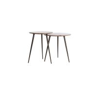 Light & Living Zeca bijzettafel set van 2 - rood travertin/bruin