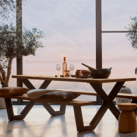 Tablo outdoor picknicktafel naturel met X-poot metaal van het woonmerk WOOOD