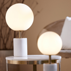 Light & Living Medina tafellamp Ø25x47 cm glas mat wit/antiek brons