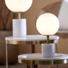 Light & Living Medina tafellamp Ø20x35 cm glas mat wit/antiek brons