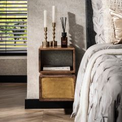 Fraaai Kelsie nachtkastje 1L klein- brass/massief mango bruin