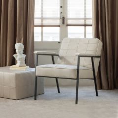 Woood Patchwork poef leerlook naturel