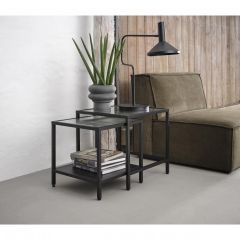 Nordic Home Olan glazen bijzettafels - set van 2 - zwart