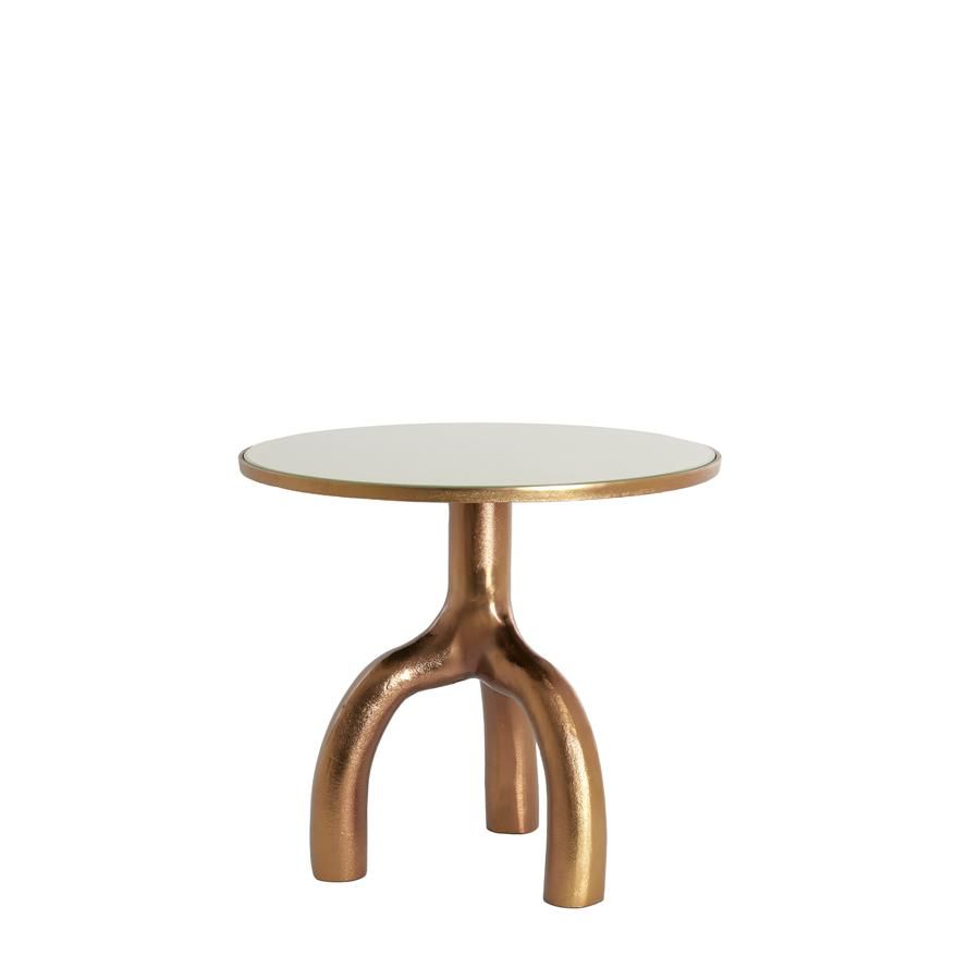 Light & Living Mello ronde bijzettafel Ø50,5 cm - glans bruin brons/glas taupe