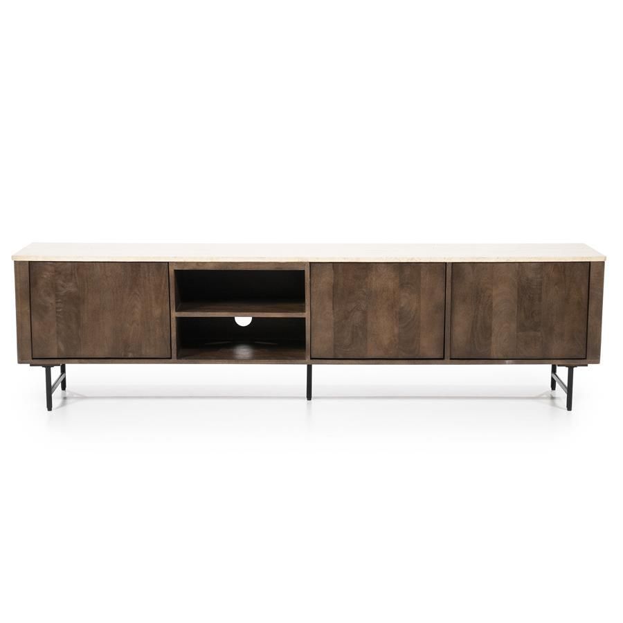 Eleonora TV meubel Lio - Mango hout & travertin - 200 cm - 3 deurs