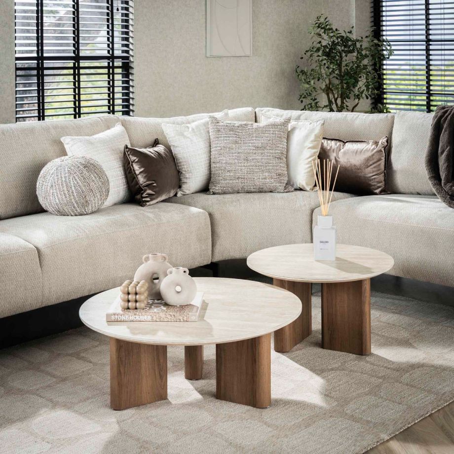 Fraaai Dexter salontafel set van 2 rechthoekige poot - mdf/keramiek travertine