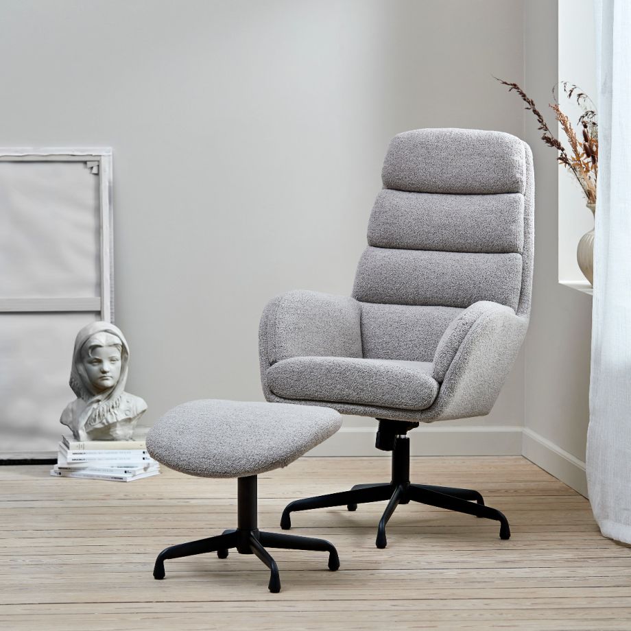 Nordic Home Stein relaxfauteuil & voetbank set - bouclé taupe