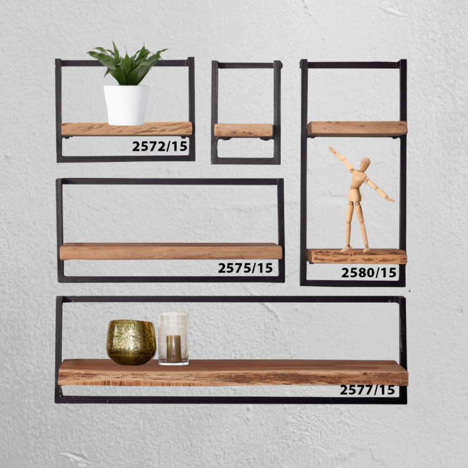 Fraaai Woody metaal wandplank - bundel set van vijf 100x100 cm