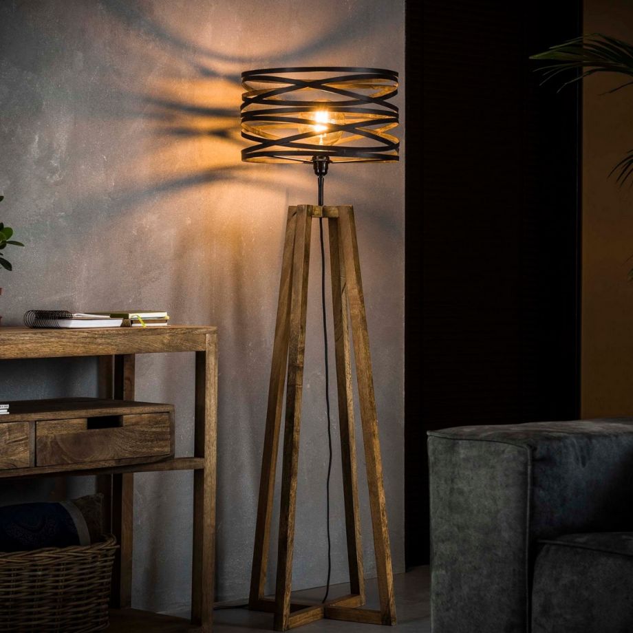 Fraaai Lewis vloerlamp twist houten kruisframe - grijs
