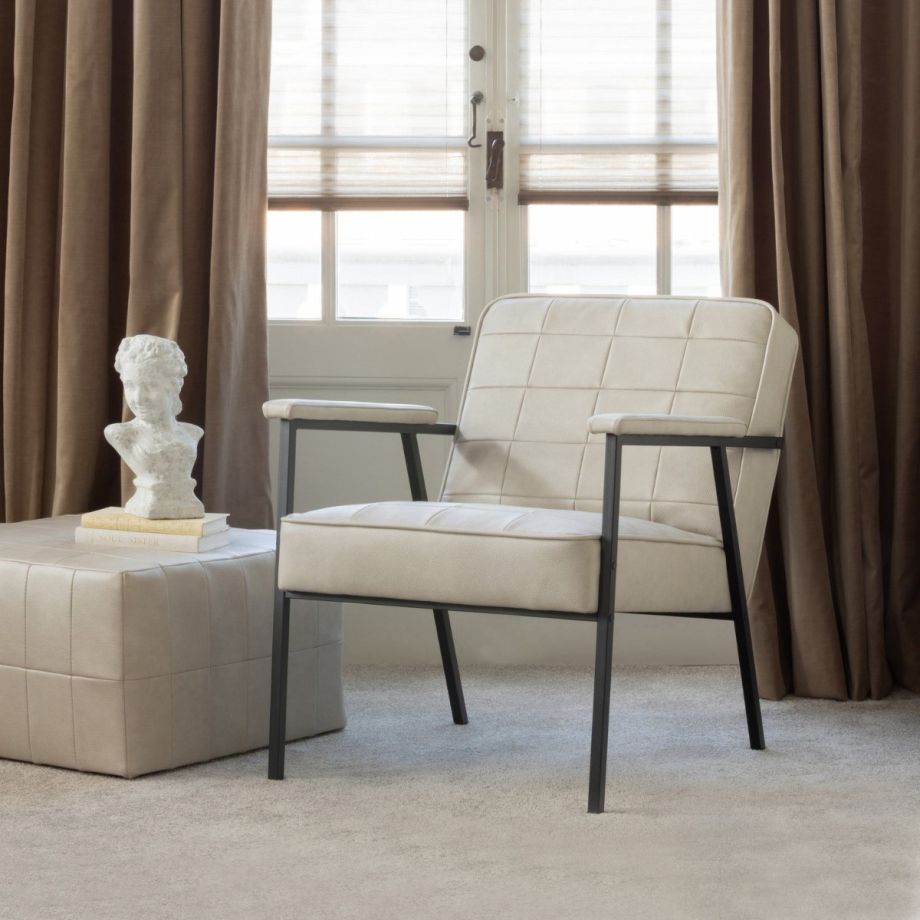 Woood Patchwork poef leerlook naturel