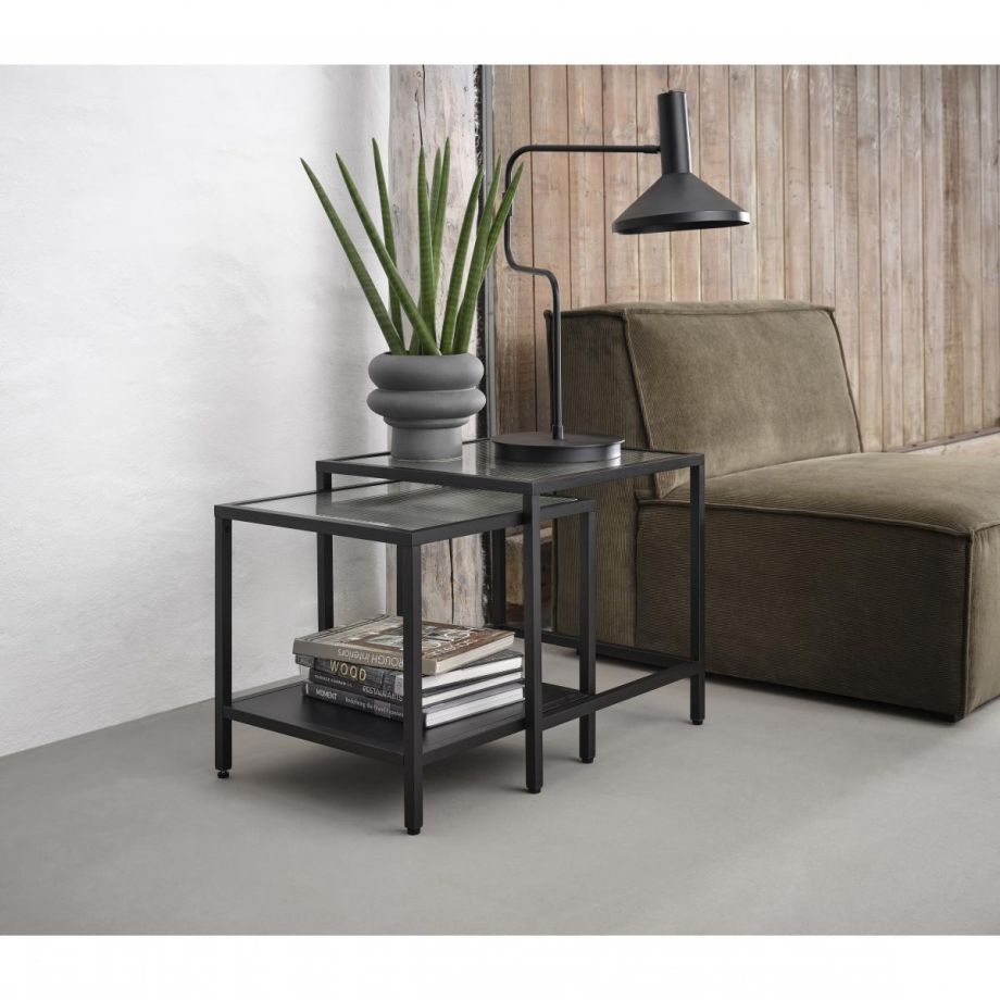 Nordic Home Olan glazen bijzettafels - set van 2 - zwart