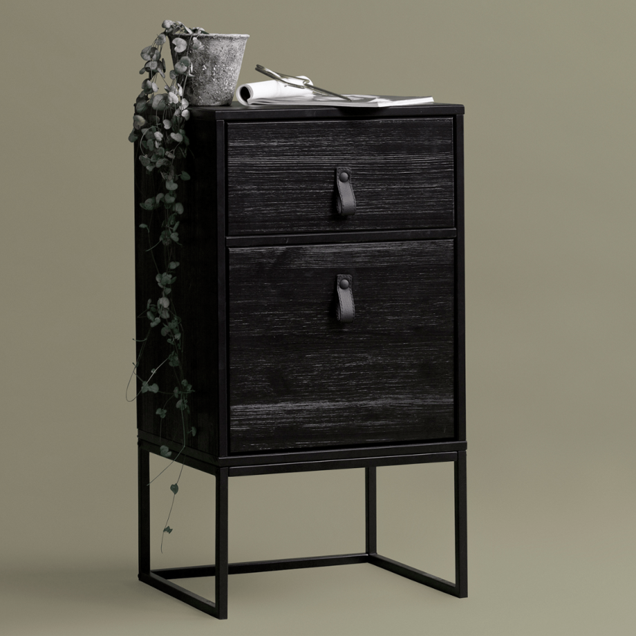 Woood Zola nachtkastje met lade en deur zwart