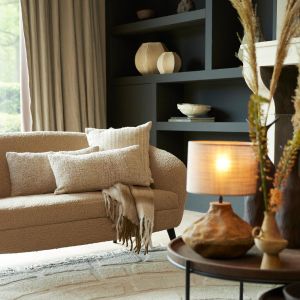 Light & Living Almond 2-zitsbank - teddy zand/hout zwart