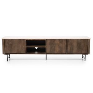 Eleonora TV meubel Lio - Mango hout & travertin - 200 cm - 3 deurs