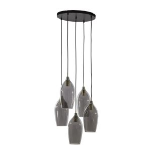 Light & Living Lukaro hanglamp 5L Ø45x36 cm - antiek brons/glas smoke