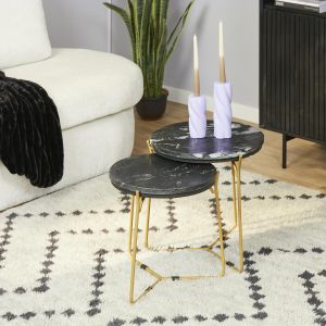 Starfurn Salontafel Caly set van 2 - Ø45 cm - zwart marmer